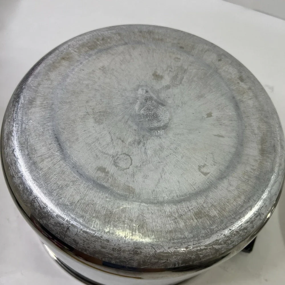 Vtg Farberware‎ 8 Qt Stock Pot w Lid Aluminum Clad Stainless Steel USA Sits Flat